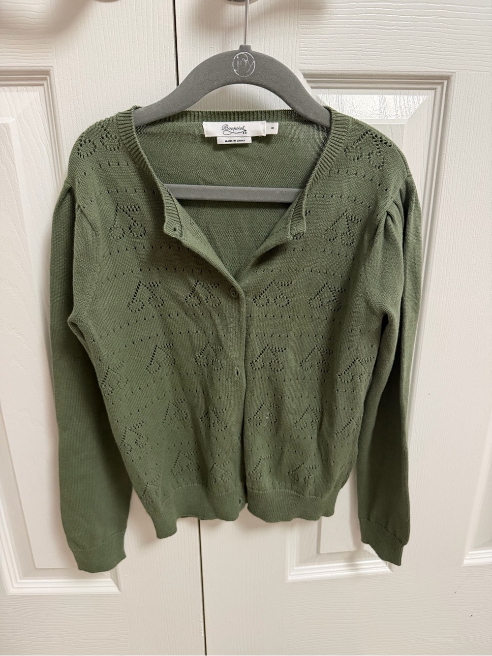 Bonpoint Olive Green Knit Cardigan Sweater